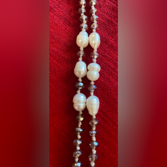 🌸Neclace Boho style NWOT sparkly violet bead w/ faux Baroque Pearl & Beige - Picture 4 of 13